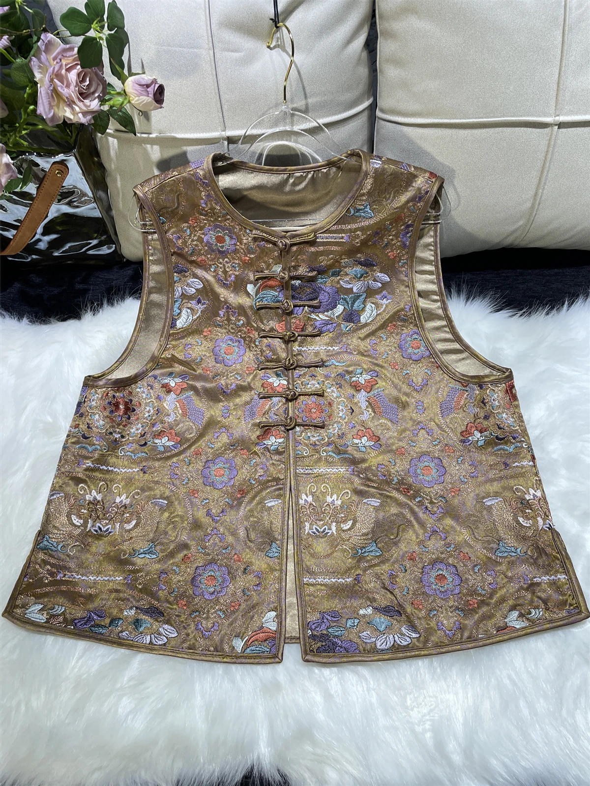 

New Chinese Sle Heavy Embroidery Acetate High-End Feel Vest Top Outerwear Dungaree Autumn Series National Trend