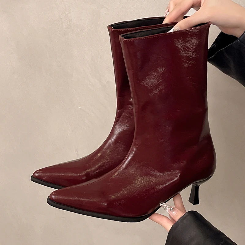

Ankle Boots for Women's Pointed Toe High Heels Shoes Designer Luxury Winter Boots 2025 New Fashion Pumps Dress Mujer Short Botas