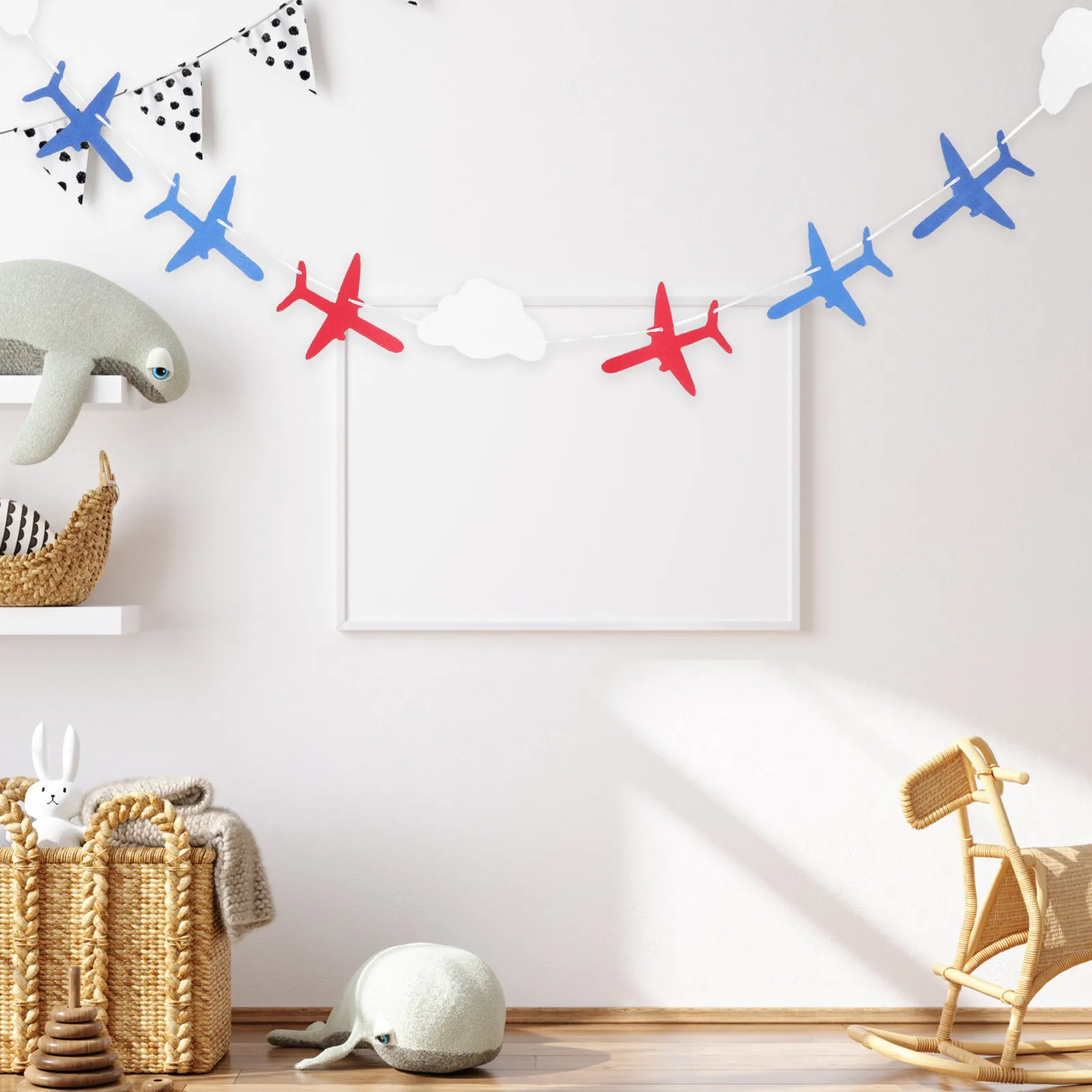 2Sets Airplane Cloud Garland Festival Party Banner Whimsical Aviation Birthday Hanging Bunting Airplane Theme Party Supplies