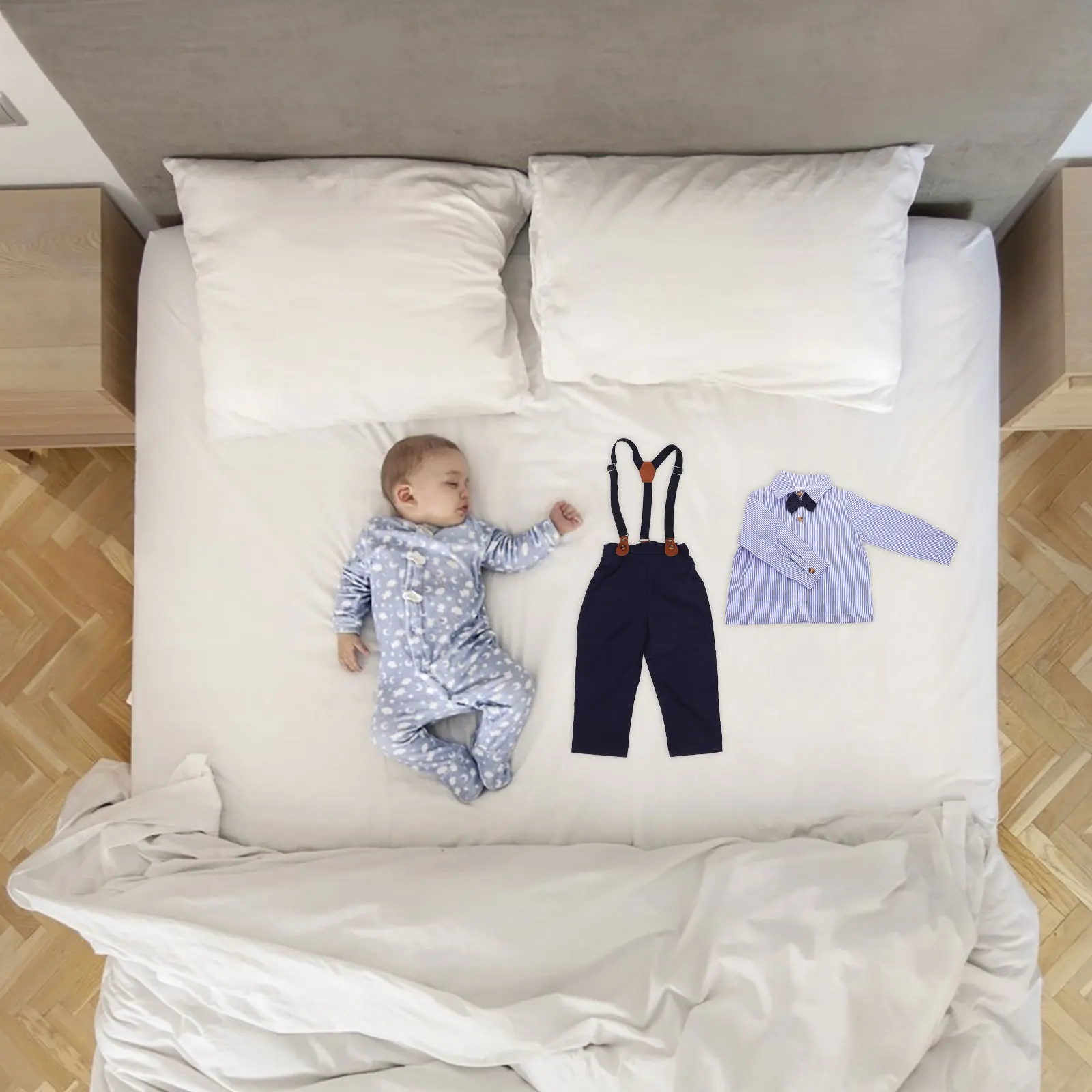 

1Set Boys Clothes Toddler Formal Outfit Long Sleeve Shirt Overalls Set Stylish British Style Comfortable Fabric Adorable Bow Tie