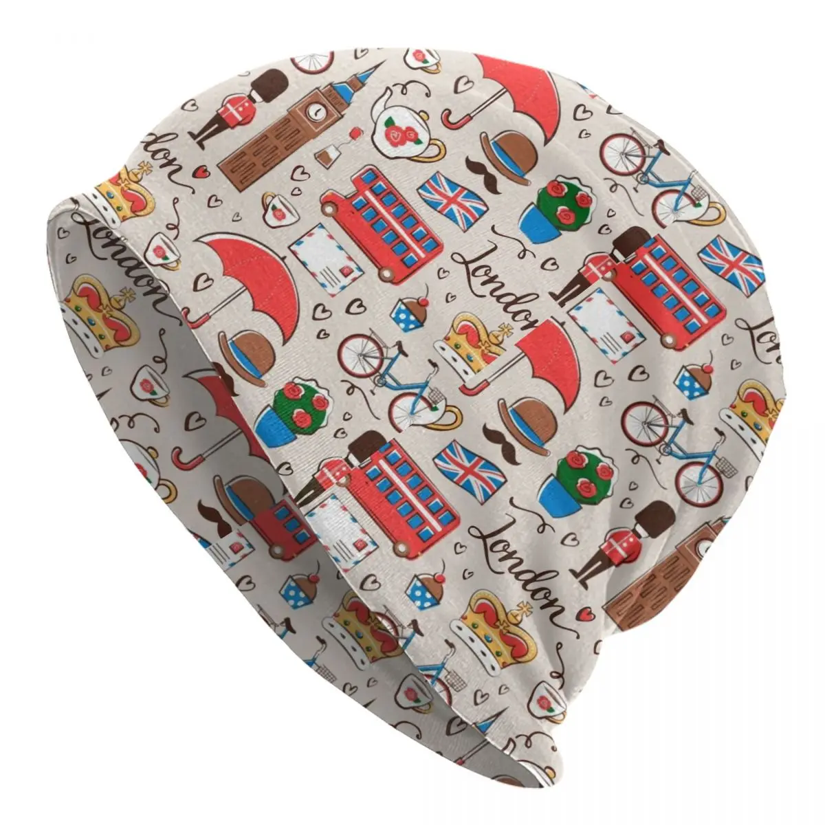 London Pattern Bonnet Hats Cool Street Skullies Beanies Hat Bus British Flag UK Paris for Men Women Warm Dual-use Cap