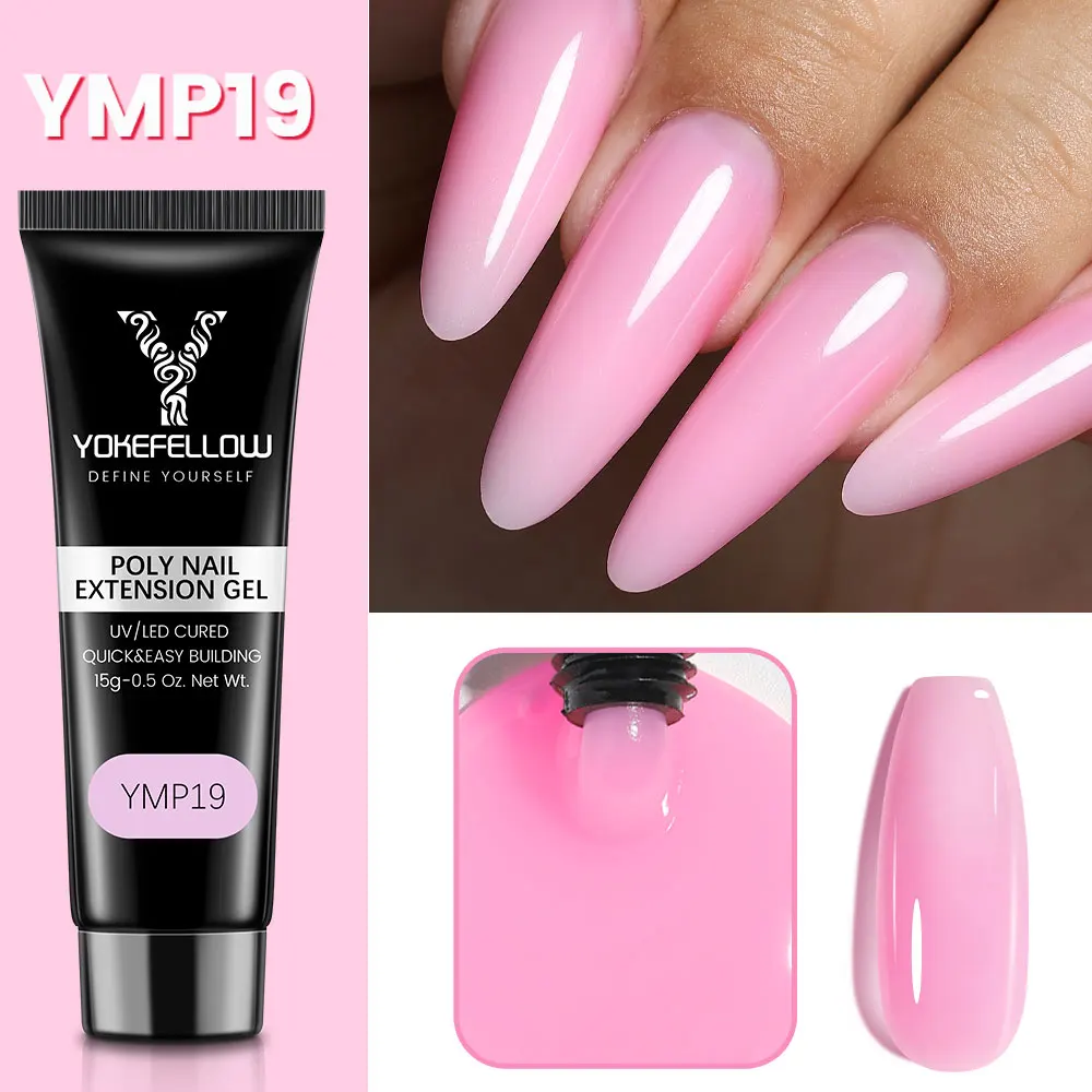 YOKEFELLOW 15g Nude Pink Extension Gel Nail Build Poly Nail Acrylic Gel UV LED Quick Extension Nail Gel Soak Off Nail Art Gel