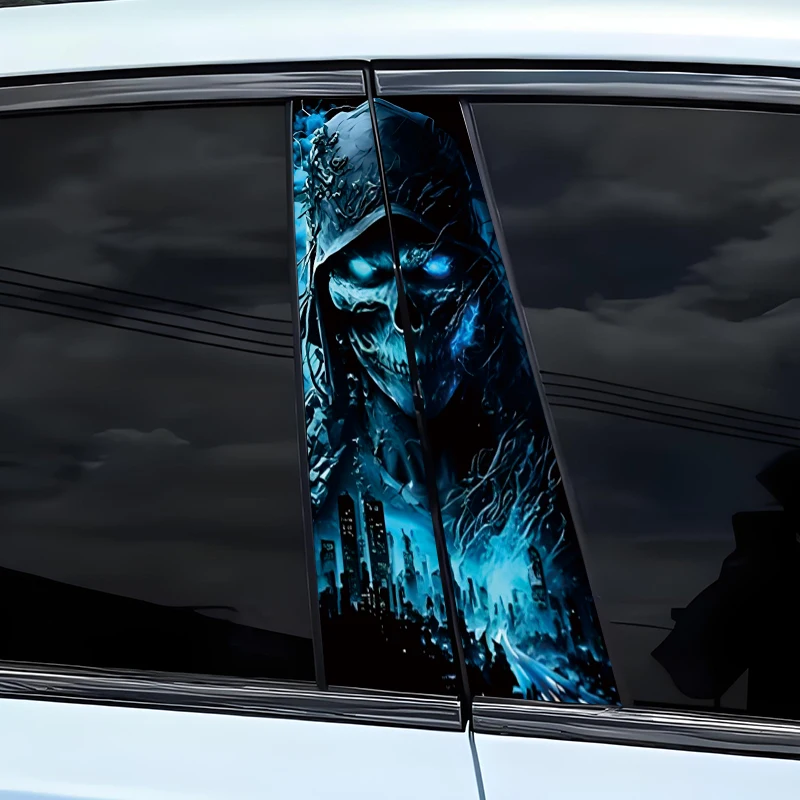 

2pcs Skull Car B-Pillar Decals Cool Car Door Pillar Decals Vinyl Waterproof Decals Diy Modified Car Styling Decals