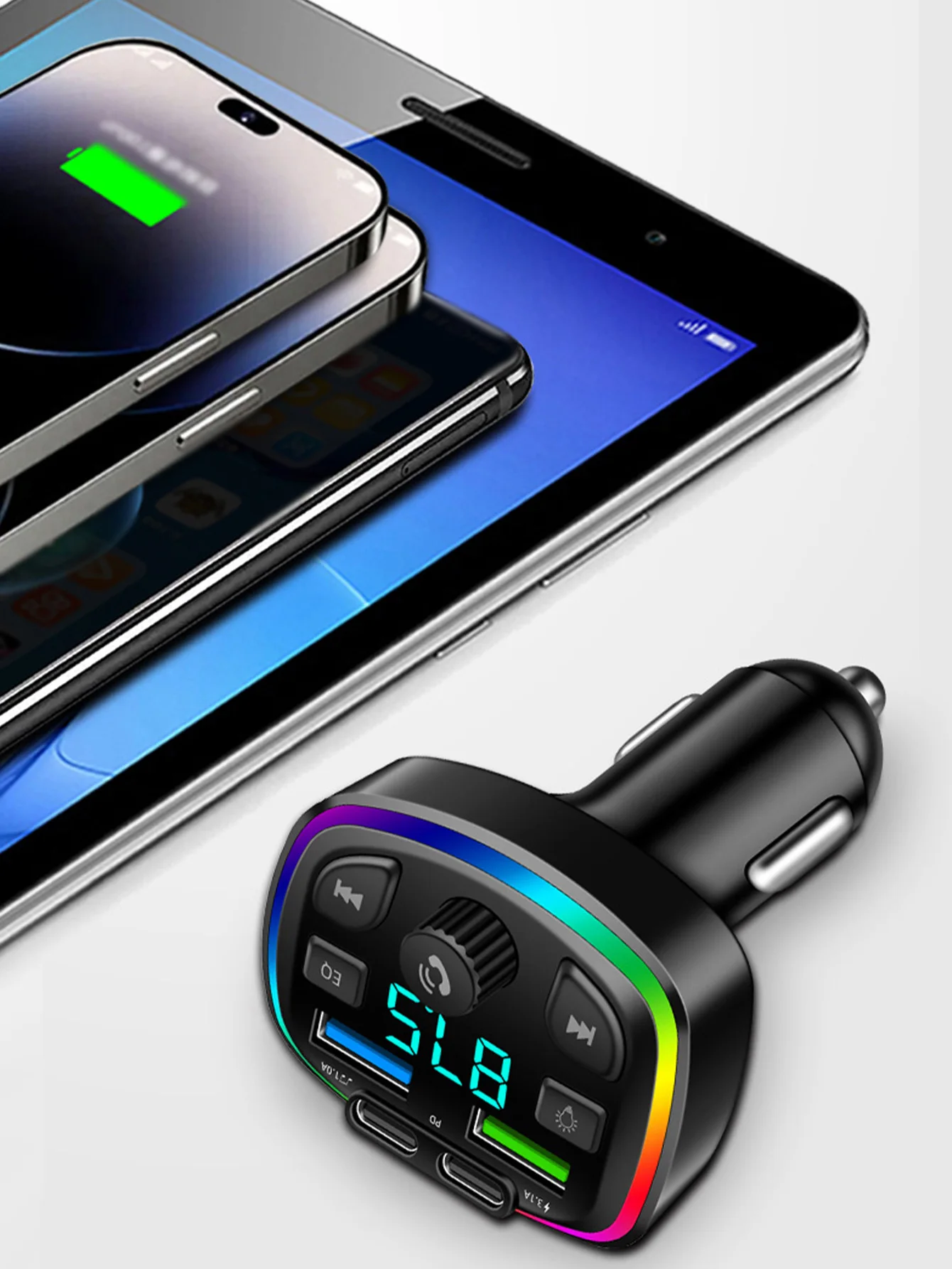 Автомобильное крепление Halo интегрируется MP3-плеер, прием FM-радио и функции передачи звука Bluetooth 5.0, поддерживает QC3.0