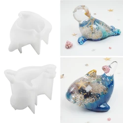 Molde silicona con forma delfín, llavero con sello oceánico 3D, molde resina para manualidades DIY 97QE