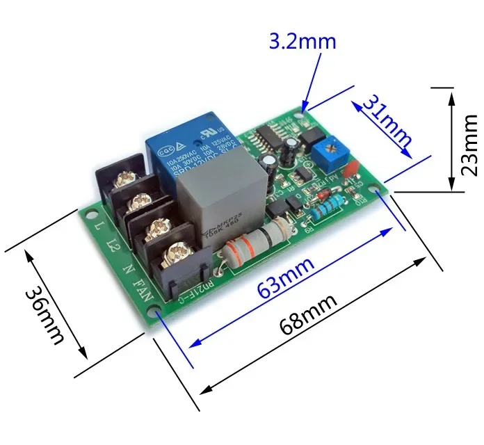 AC100V-220V 조절 가능한 타이머 제어 릴레이 모듈, 배기 선풍기 전원 공급 장치용 지연 스위치 보드