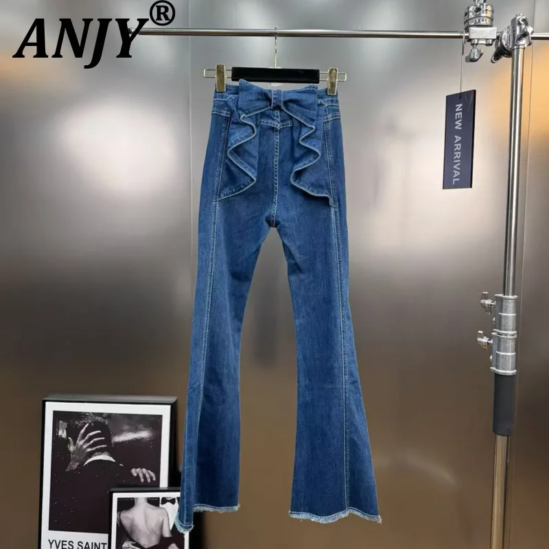 

ANJY Autumn New Women Vintage Stylish Bowknot Decoration Elegant Versatile Bootcut Jeans Casual High Street Slimming Pants A7857