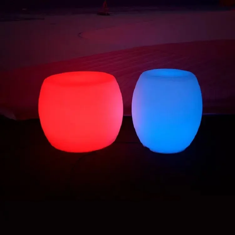 Illuminated Round Stool,D50x40cm, Remote-Controlled Lighting Mini Table, Plastic Round Seat, Rechargeable Bar Furniture,Riq-S45