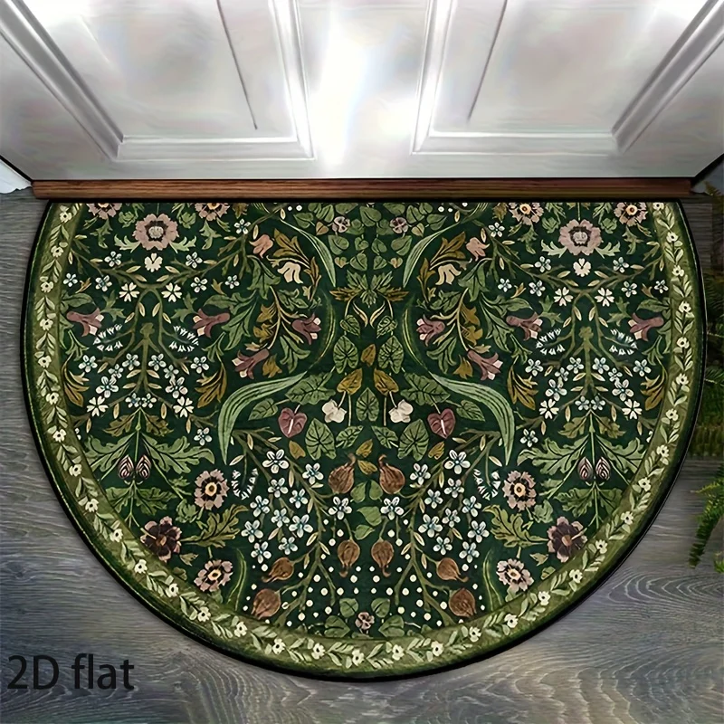 VIKAMA Vintage Floral Half-Circle Welcome Doormat Indoor/Outdoor Entrance Rug Living Room, Bedroom, Balcony Floor Mat Home Decor