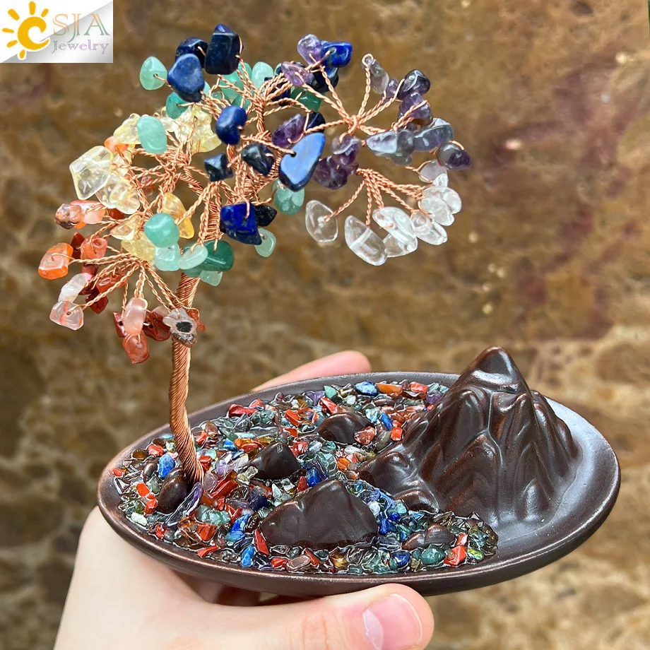 1PC Natural Crystal Money Tree Handmade Tree Copper Wire Wrapped Crafts Feng Shui Wealth Tree Home Office Room Ornament H751