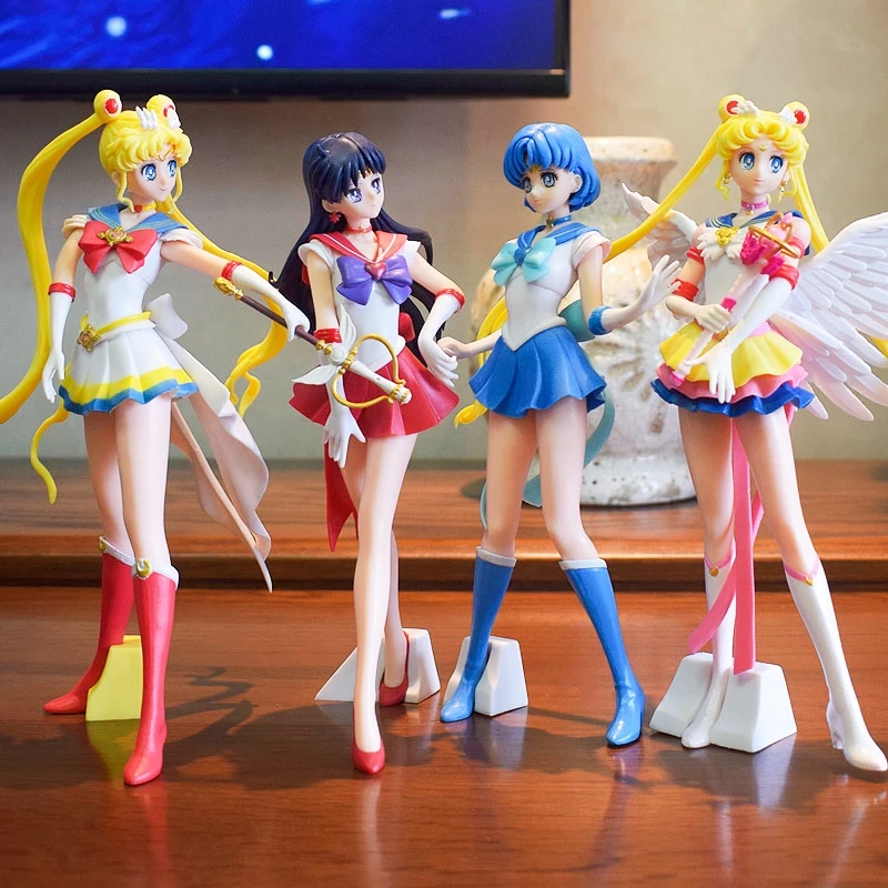 New 2pcs/lot Anime Sailor Moon Figure Sailor Mars Sailor Mercury Action Figures Hand Made Toy Kawaii Model Ornaments Gift 22cm