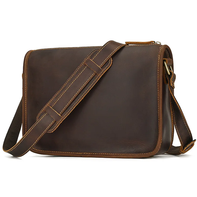 Spring Summer Commute Messenger Bag, Crazy Horse Texture Cowhide Leather Men Outdoor Casual Shoulder Crossbody Bag view 6