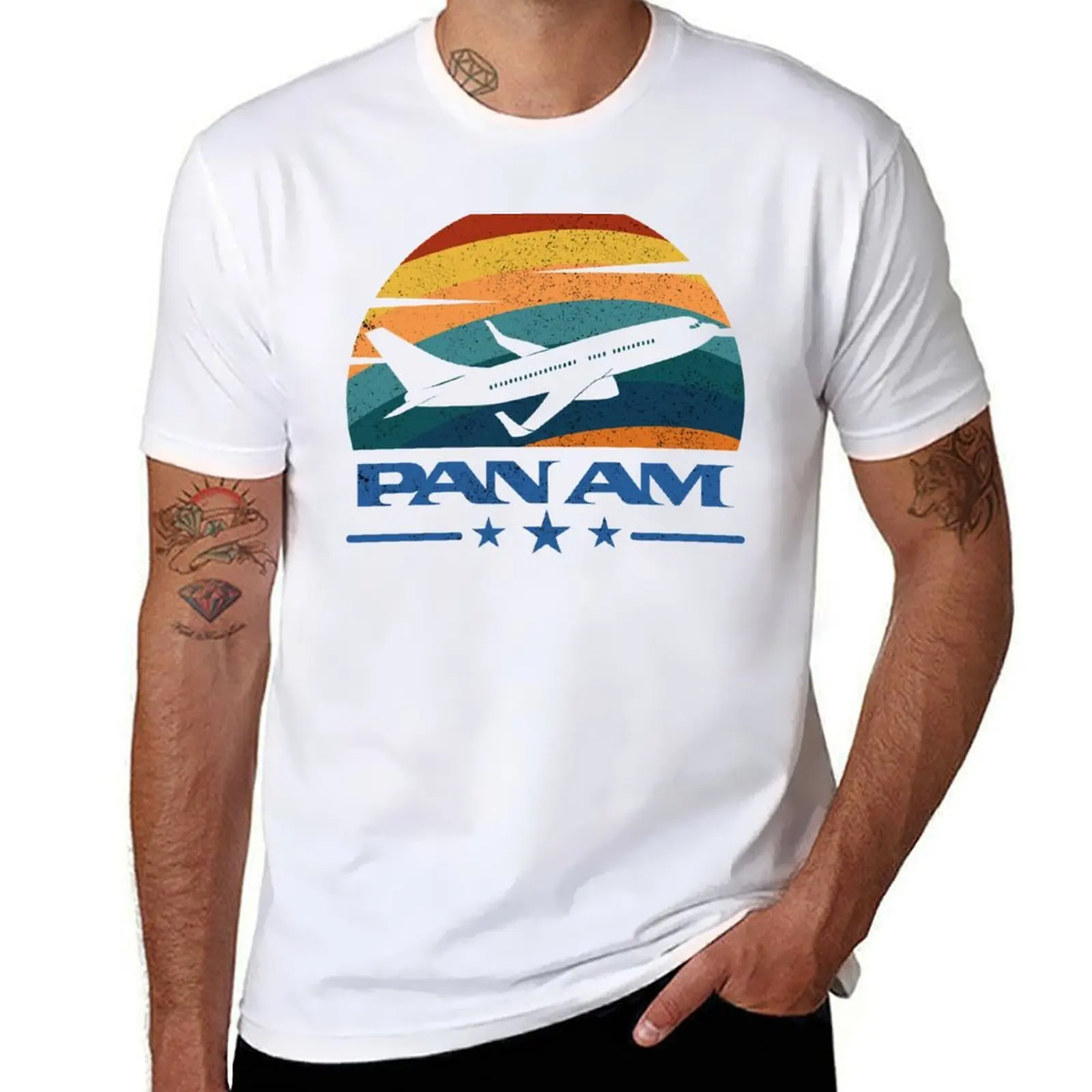 

Pan Am Aircraft Rainbow Sunset Vintage Black Distressed PAA T-Shirt t shirt man cotton man t shirt heavy cotton T-Shirt