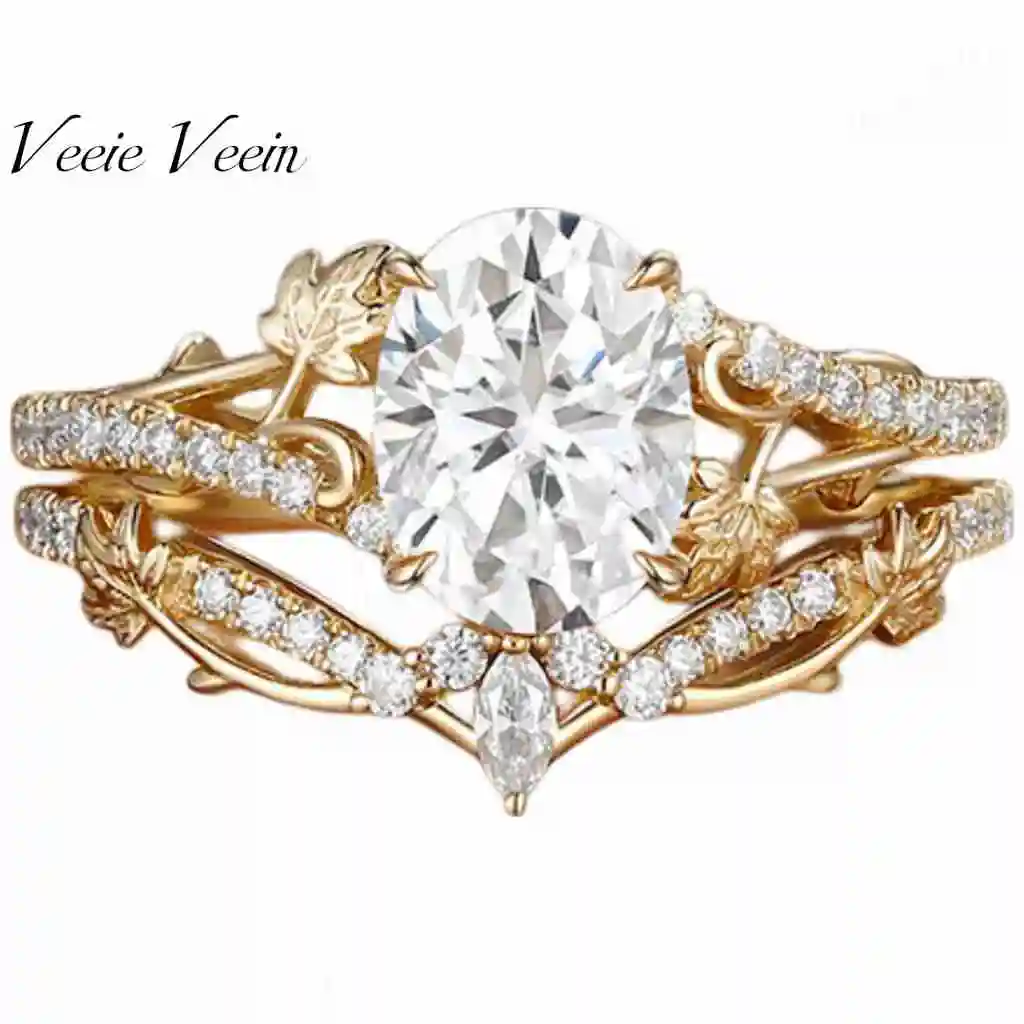 Veeie Veein Jewelry Light Luxury 1.5 Carat Flower Branch Series Stacked Wedding Ring S925 Sterling Silver Plated 18k Gold Mozani