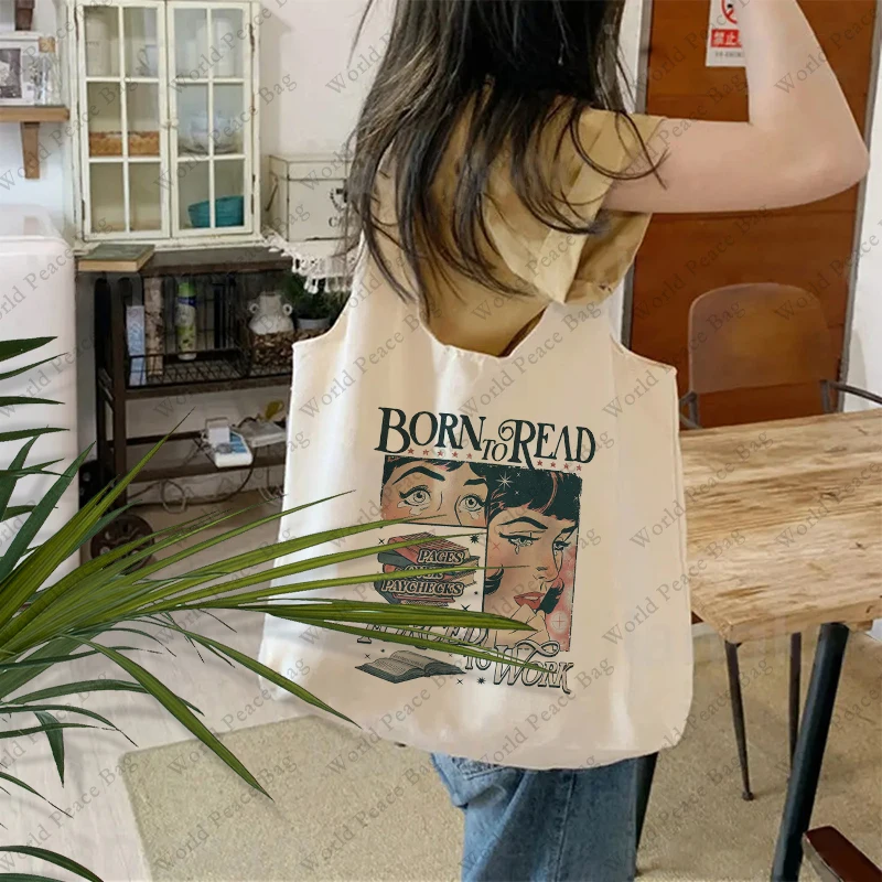 1 pz nato per leggere modello Bookish Tote Bag letteratura borsa a tracolla illustrazione ragazza libro borsa da viaggio Harajuku borsa di tela