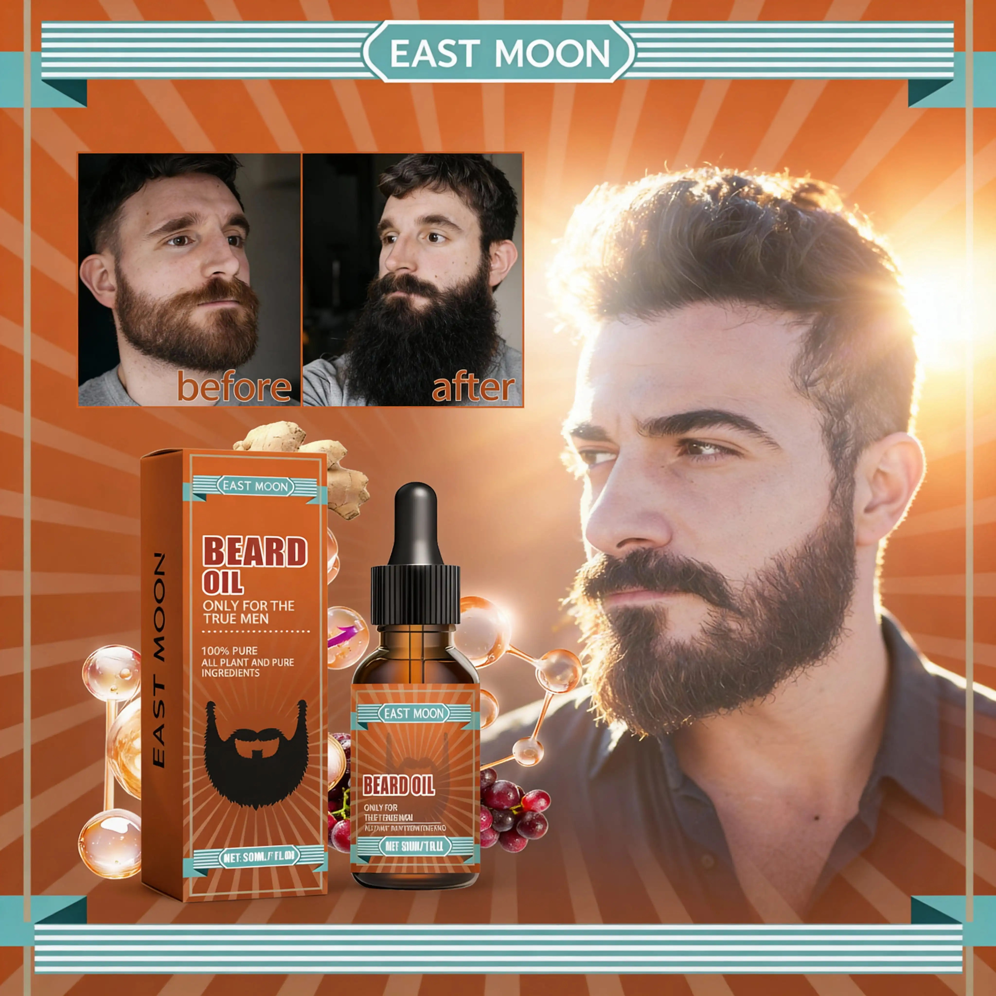 Natural Beard Growth Oil For Men Organic Softener Conditioner Moisturizer With Grapeseed Ginger Root Oil Grooming Care Treatment