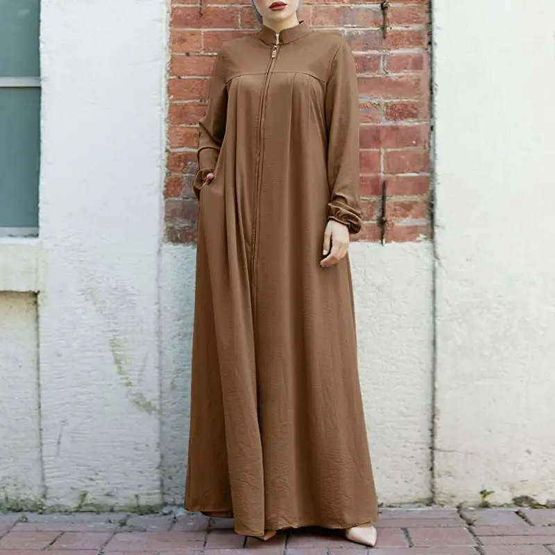 Dubai Abaya Arabo Abito con scollo a V per le donne Autunno Scollo a V Abito Marocchino Abaya Solido Manica intera Abito musulmano Femme Robe Abiti