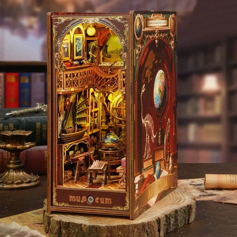DIY Book Nook Shelf Insert Kit Century Museum Bookend Miniature Dollhouse 3D Puzzle Assembly Model for Adults Birthday Gifts