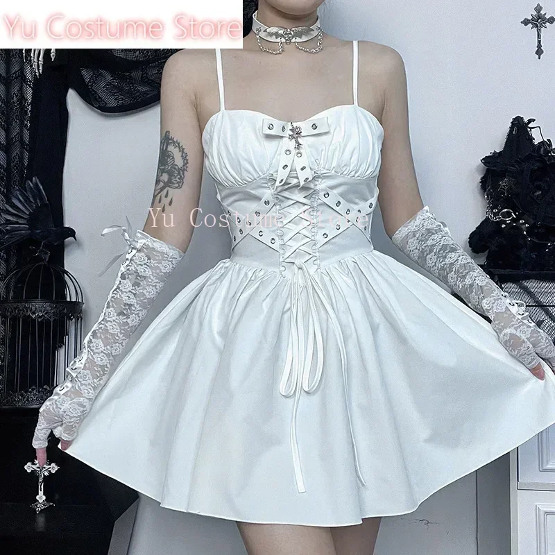 

Yu Cosplay Goth Sexy Bandage Sleeveless bodycon Party Dresses Y2K Vintage Black/White Backless Mini Dress Streetwear