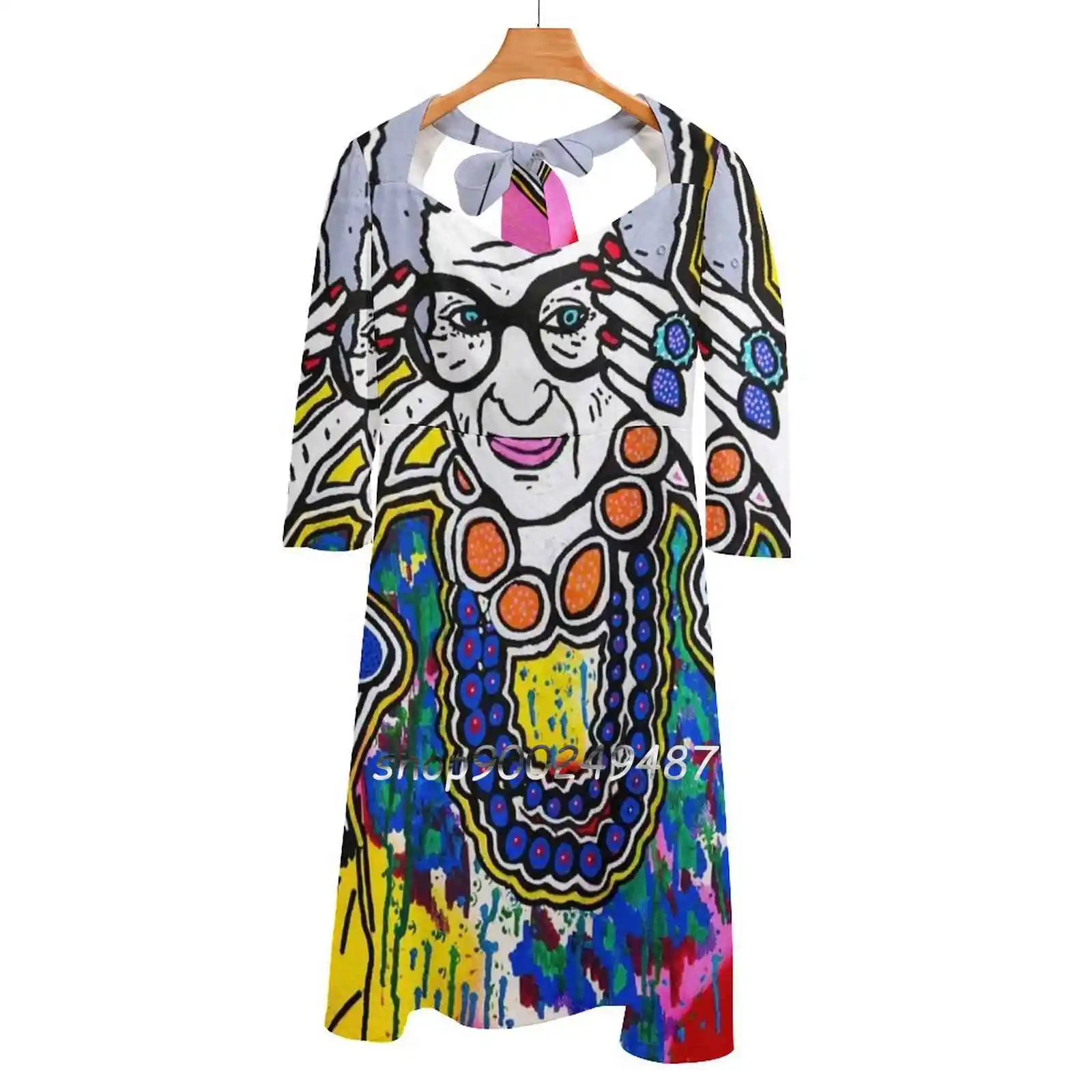 

The Iris Apfel Merchandise Collection By Dusty O Square Neck Dress Sweet Summer Dress Women Elegant Halter Print Dress