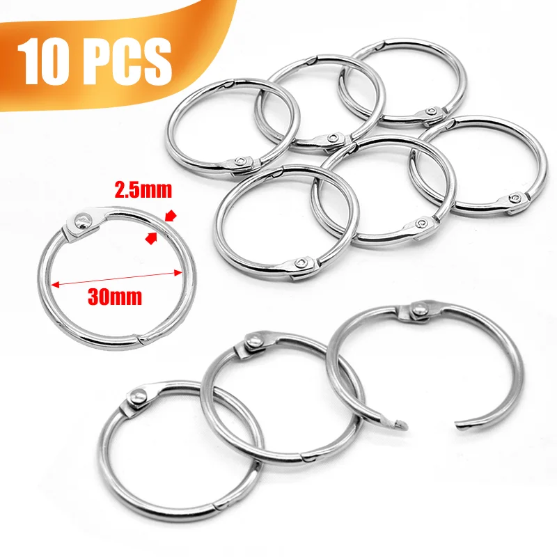 

10Pcs 30mm Silver Loose Leaf Rings Metal Binder Clips for Office Supplies & Scrapbook Album Ring Binders