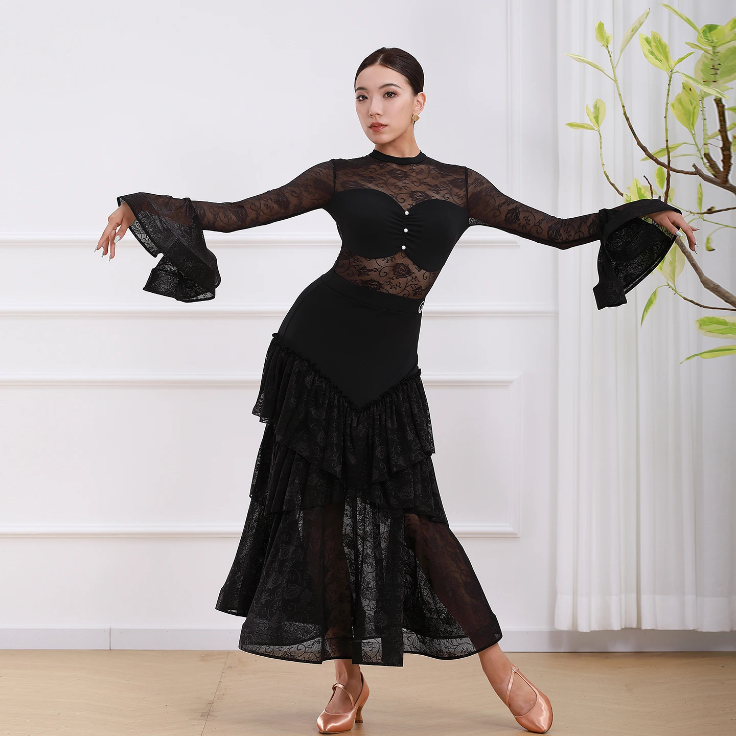 Ropa de competición profesional de danza moderna, conjunto de encaje Sexy de alta gama, disfraz de actuación de vals de Tango para mujer adulta, novedad de 2025