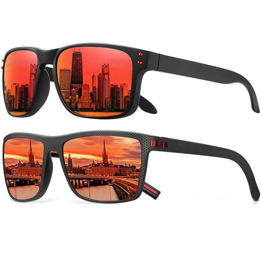 2Pack Sunglasses Men Women Polarized Sun glasses Trendy Retro Mirror Lens Outdoor Sports Fishing Hiking Driving