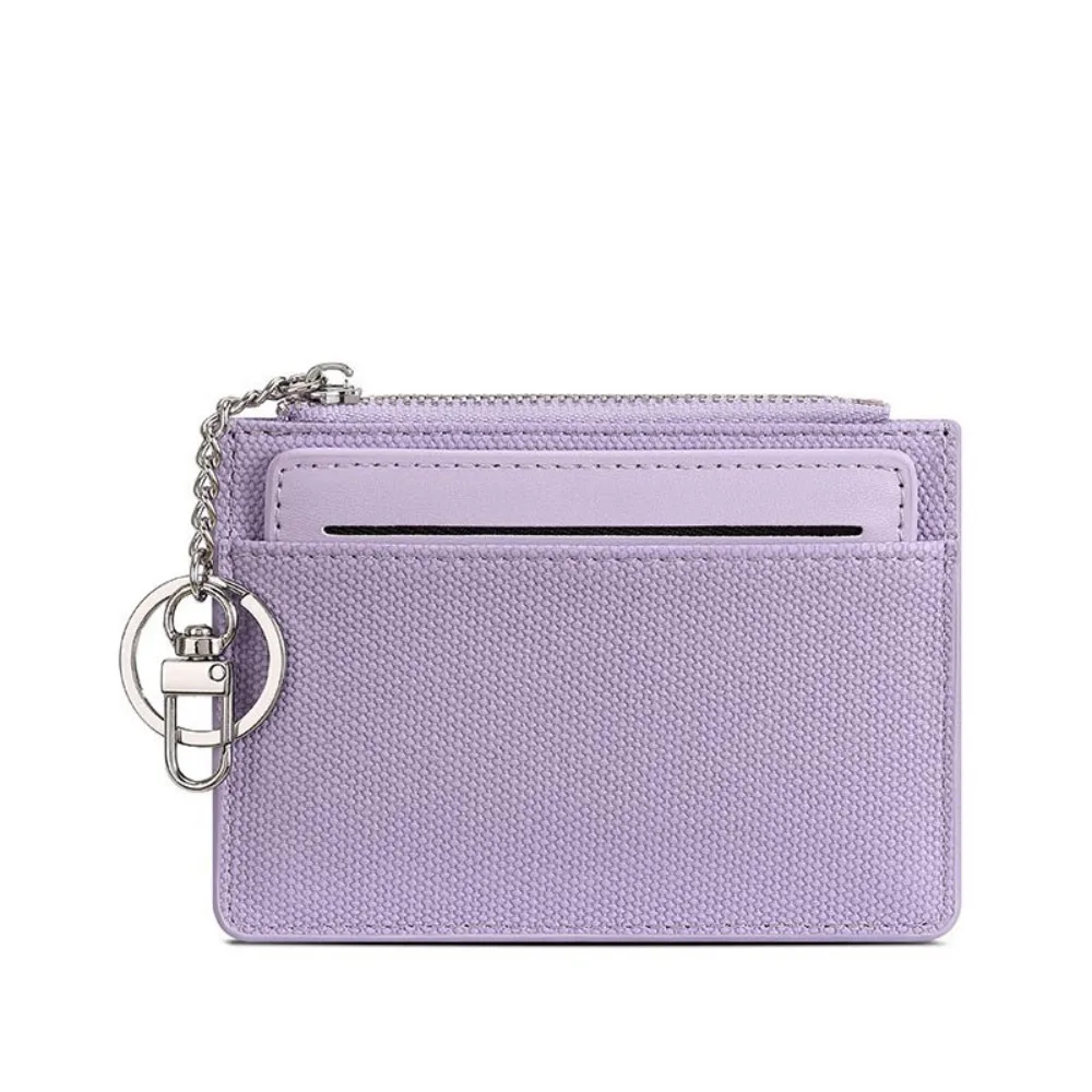

Portable with Keychain Women's Short Wallet Pu Leather Thin ID Credit Card Wallet Zipper Closure Solid Color Coin Purse Lady