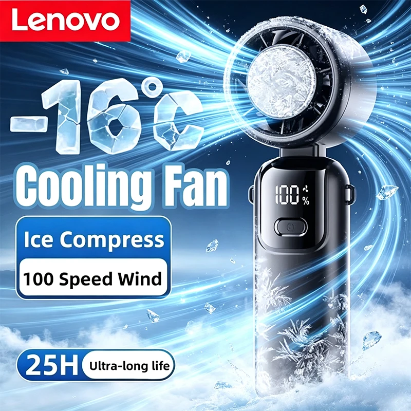 Lenovo Fast Chill Ice Compress, faltbar/hängbar, USB-Tischventilator, Eiskühlung, Handventilator, 100 Geschwindigkeiten, Turbo, tragbar, für den Außenbereich
