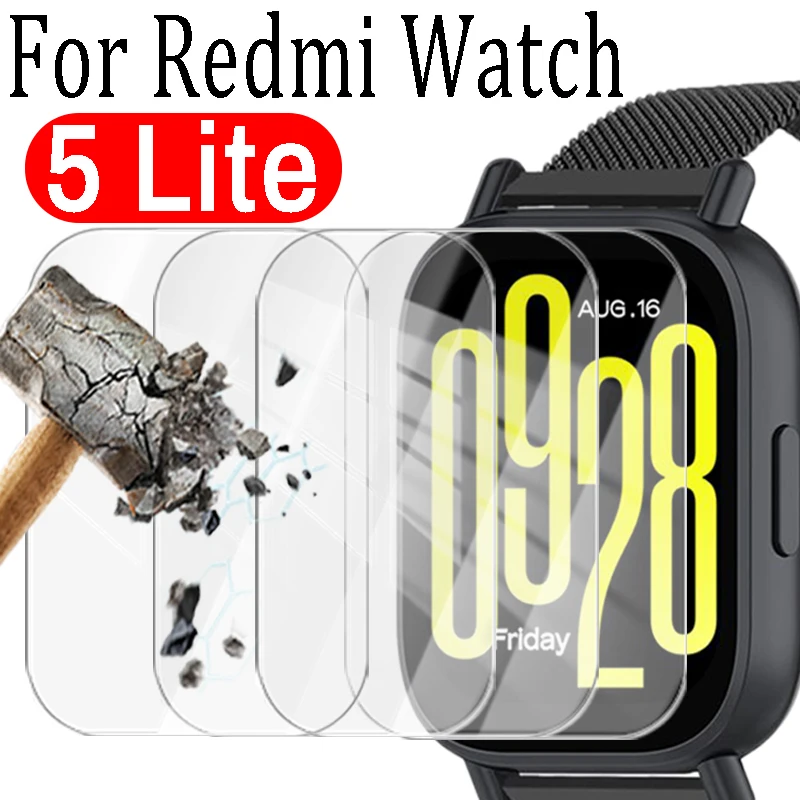 5-1Pack Anti-scratch Protective Film for Redmi Watch 5 Lite Tempered Glass Watch Screen Protector for Redmi Watch5 Lite Cover