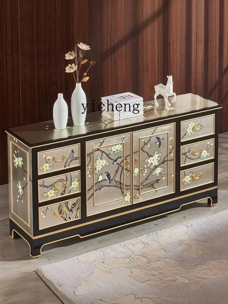 v9.4-New Chinese Style Home Entrance Cabinet Living Room Painted Curio Cabinet Home Wall Solid Wood Sideboard