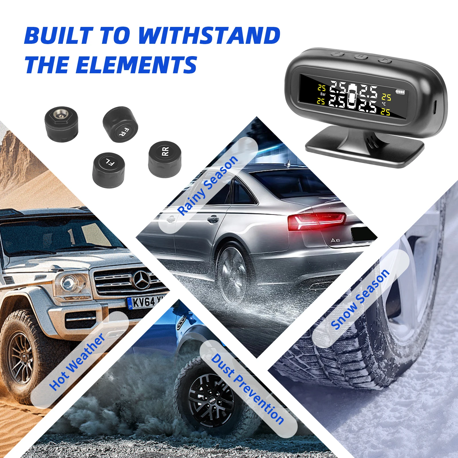

Wireless Solar TPMS External Sensor IP67 Waterproof Anti-Theft Alarm for Car/Truck w/ Real-Time LCD Display