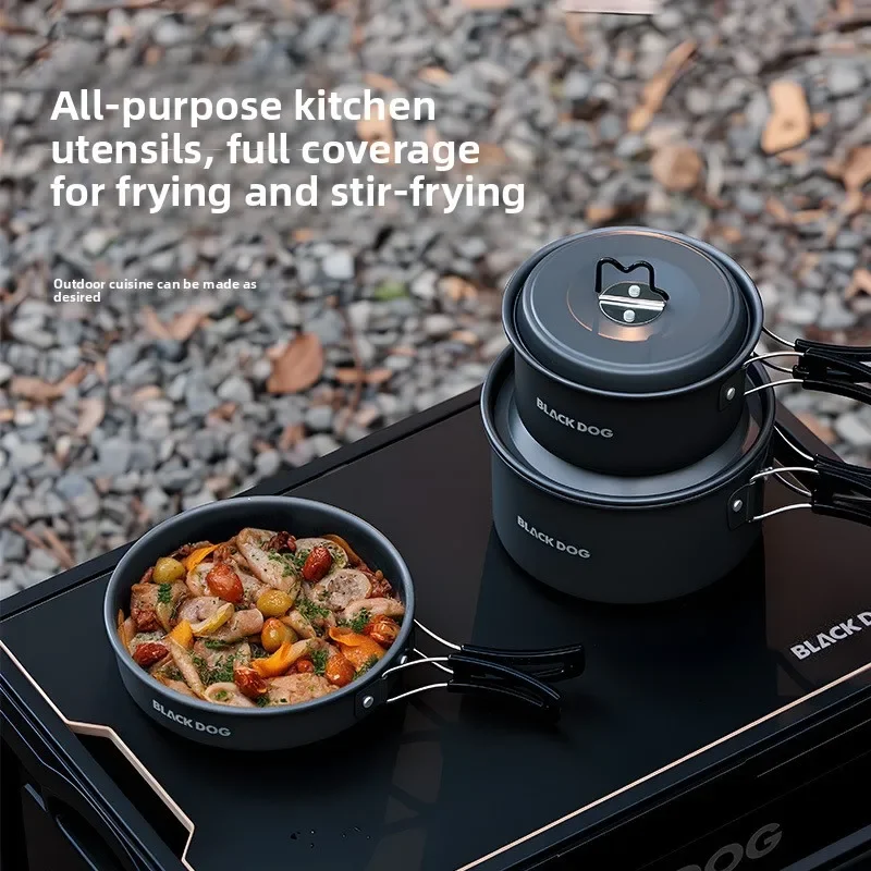 بلاك دوج التخييم السفر التخييم في الهواء الطلق تجهيزات المطابخ المحمولة الألومنيوم لوازم وعاء مجموعة كاملة سبائك وعاء مجموعة التخييم #6