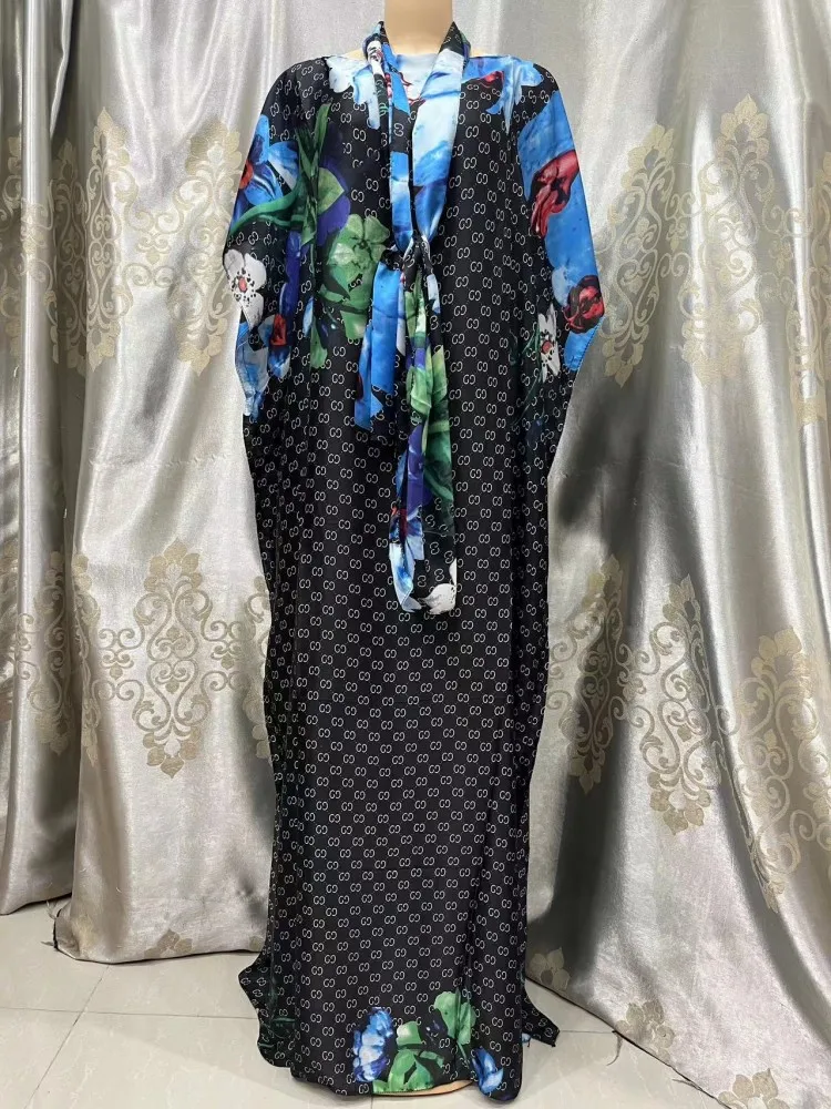 Features and specifications: Abayas + Headscarf  1 inch (in) = 2.54 centimeters (cm)  Printed Floral Silk Abayas Headscarf  Bust