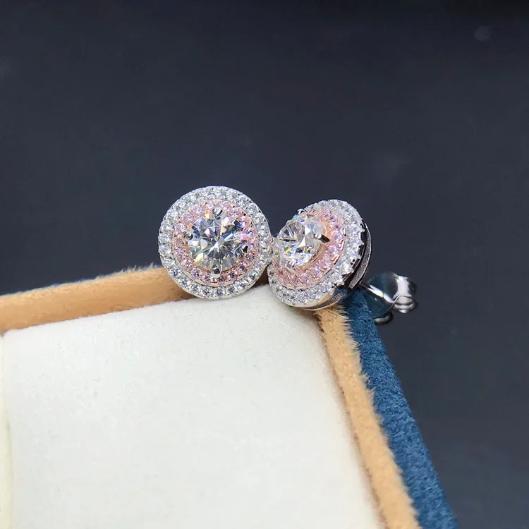 Anting-anting kancing berlian Moissanite Platinum PT950 AU585 emas putih Solid 14K anting-anting pernikahan mewah baris Bezel ganda