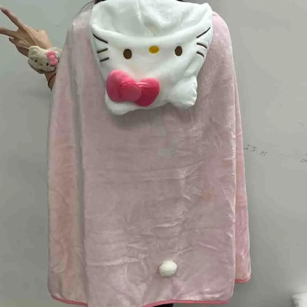 Cute Hellokitty Cloak Shawl Air Conditioning Blanket Hooded Student Dormitories Office Blanket Home Furnishings for Homemakers - view 3