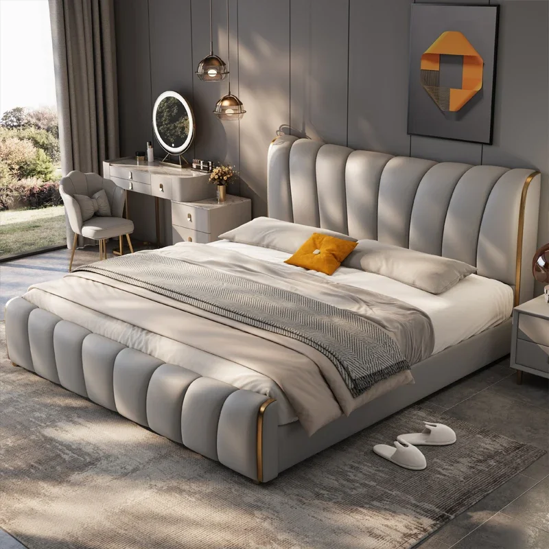 Napa leather bed 2.2m high-end atmosphere piano keys storage double bed
