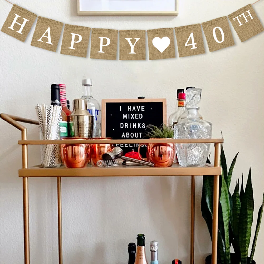 

Burlap Banner Happy 40th Birthday Party Bunting Stylish Birthday Decoration Supplies Pull Flag Party Hanging Bunting