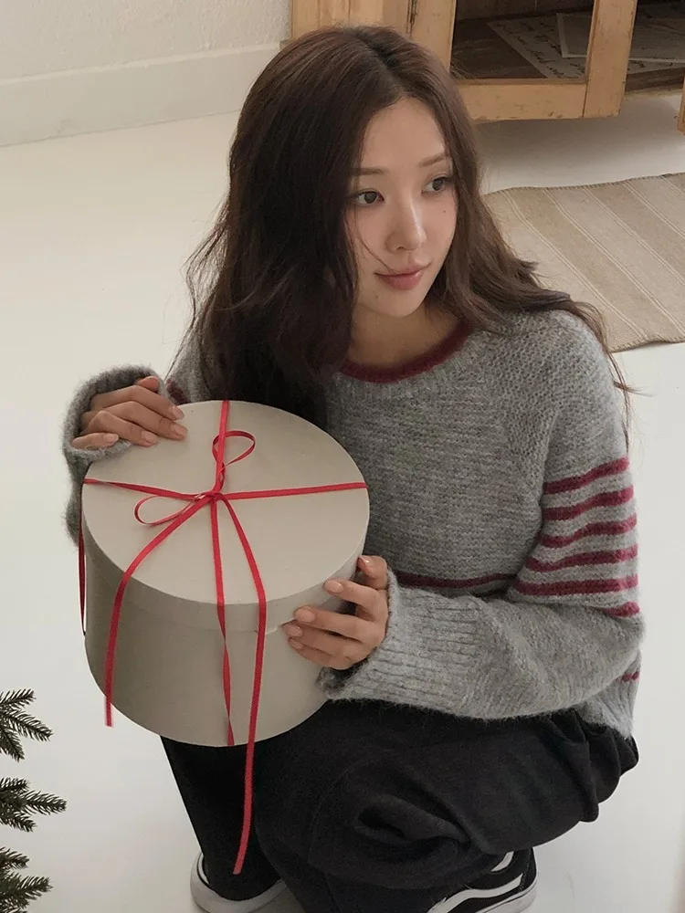 Pull Long à rayures rétro pour femme, haut tricoté doux et chaud, pour les déplacements, Pure, commerce électronique, Ss, nouvelle collection hiver