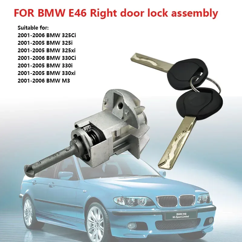 For 2001-2006 BMW E46 3 Series Right Door Lock Cylinder Assembly, with 2 Keys 51217019976