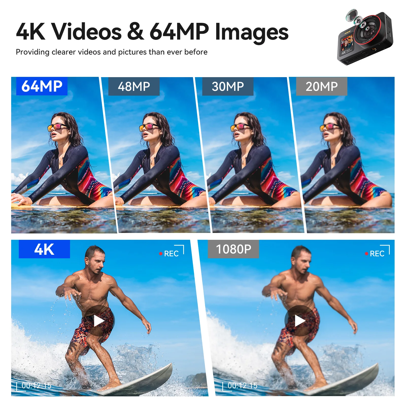 Digital Camera FHD 4K 64MP with Dual Screens 64GB SD Card 2 Batteries,18X Zoom,Anti Shake Portable Rechargeable Selfie Camera