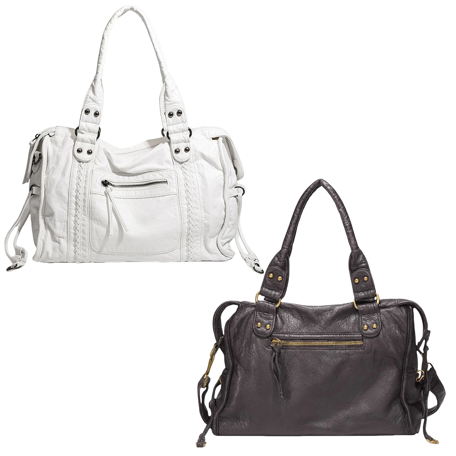 

Retro Motorcycle Bag PU Leather Handbags Large Capacity Single Shoulder Bag for Women Everyday Use Work Travel