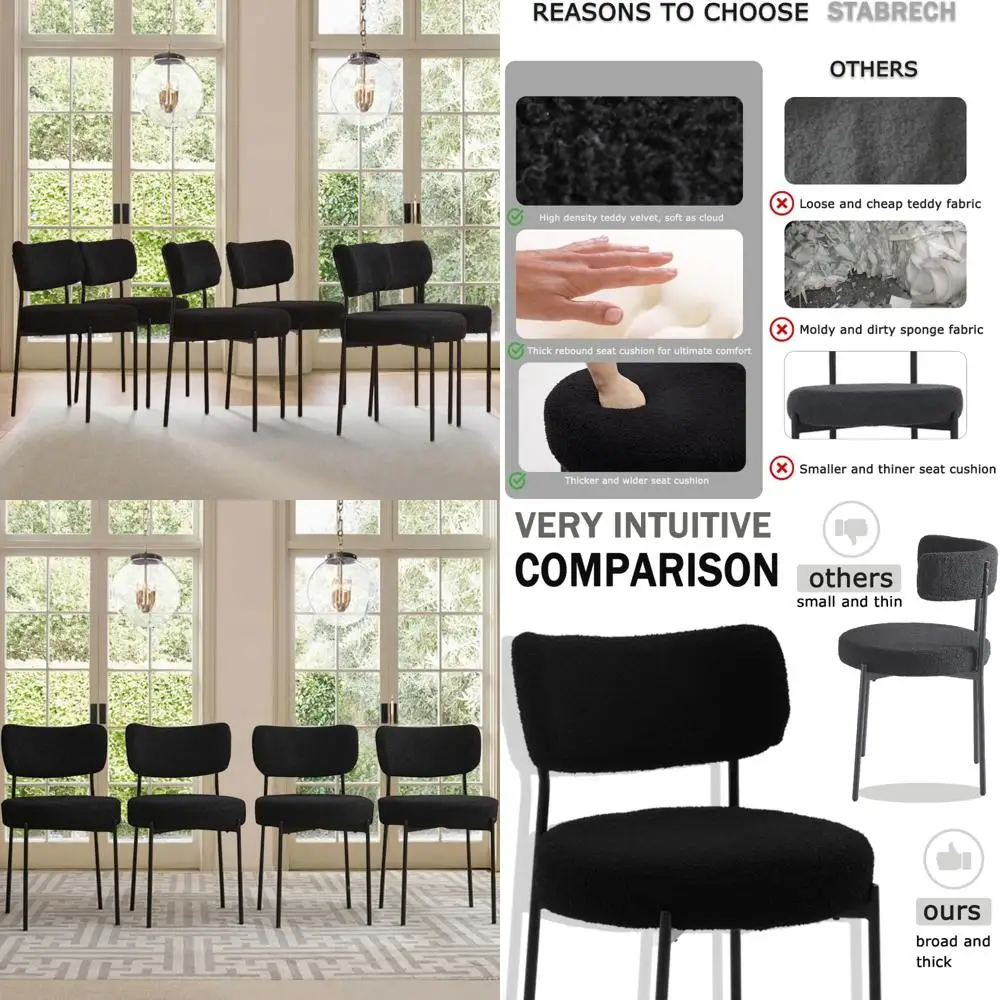 Upholstered Dining Chairs Set of 6, Padded Seat Metal Frame Chairs, Modern Round Back Dining Room Furniture