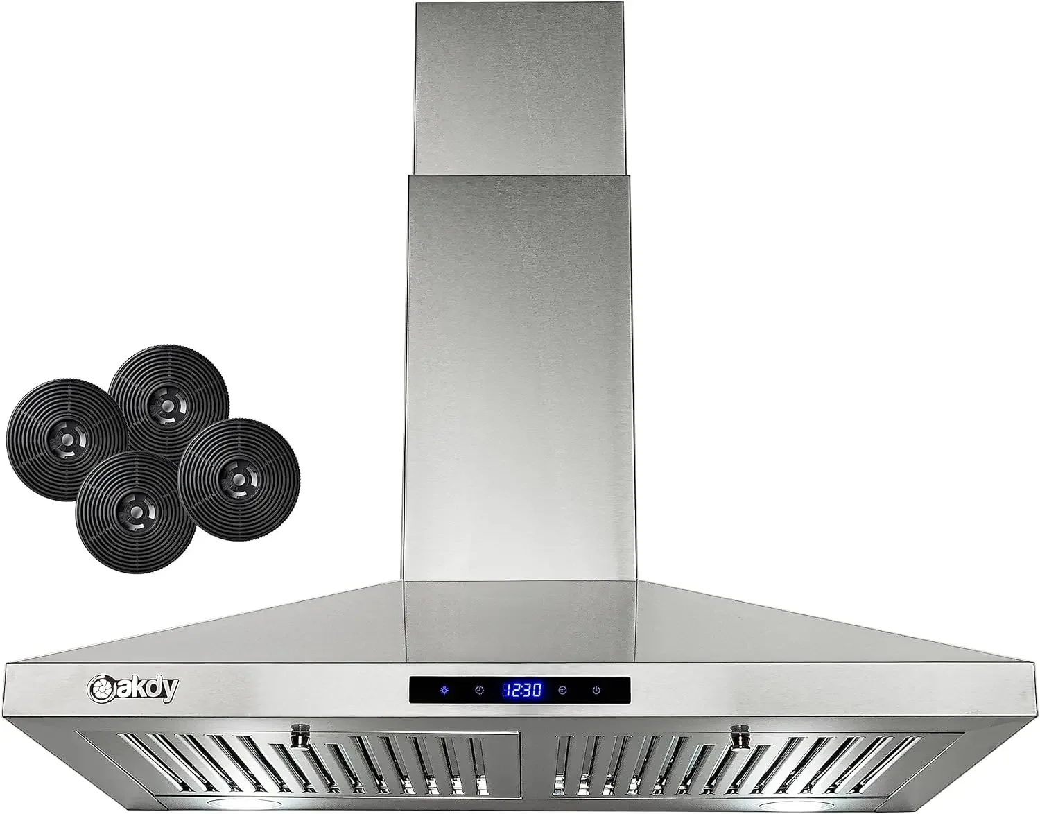 Wall Mount Range Hood, 3-Speed Fan and LED Lights in Stainless Steel, Convertible Range Hood Ducted to Ductless with 2-Sets of C