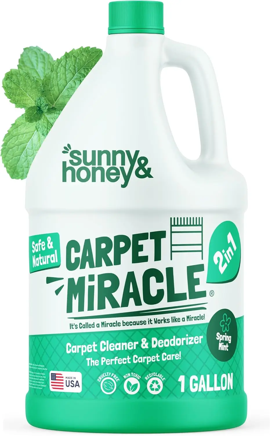 

Carpet Cleaner Solution & Pet Stain Remover for Upholstery, Rugs - Works with Steam Cleaners, Spring Mint Scent (128 fl oz)