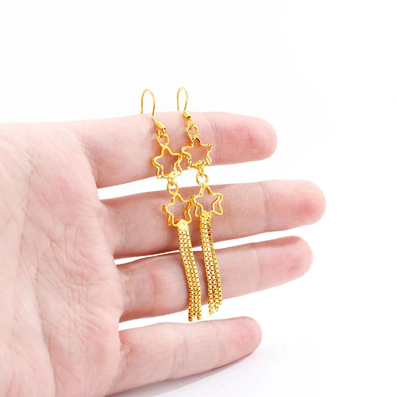 AU999 Gold Earrings Womens Tassel Earrings Goddess Earrings 24K Pure Gold Jewelry Fashion Simple Gold Jewelry