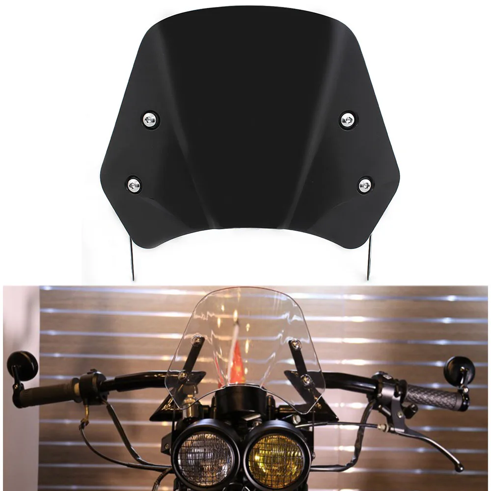 Brand New Windshield And Metal Bracket Polycarbonate Injection Molding Easy To Install For 5-7 Inch Retro Motorcycle Universal