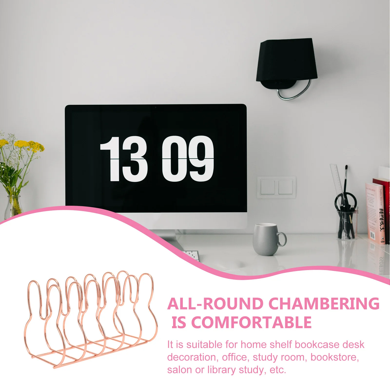 Iron Book Holder Desktop Bookends Sturdy Decorative Organizer for Books Documents Files Study Office Home Filing Boxes for Home