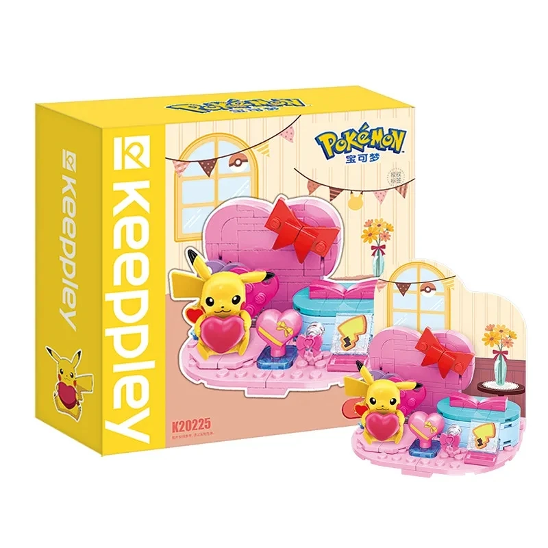 Keeppley-Kit de bloques de construcción de escena de Pokemon Pikachu, modelo de ensamblaje, adorno de escritorio, muñeca coleccionable, rompecabezas para niños y niñas, juguetes de regalo
