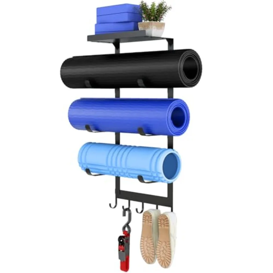 

Yoga Mat Holder Wall Mount, Yoga Mats Storage Rack, Home Gym Storage with Metal Floating Shelf for Storing Fitness, Yoga Mat Ra